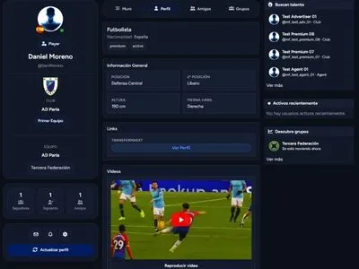 Perfil de futbolista en MERCAFUT con estadísticas y datos profesionales